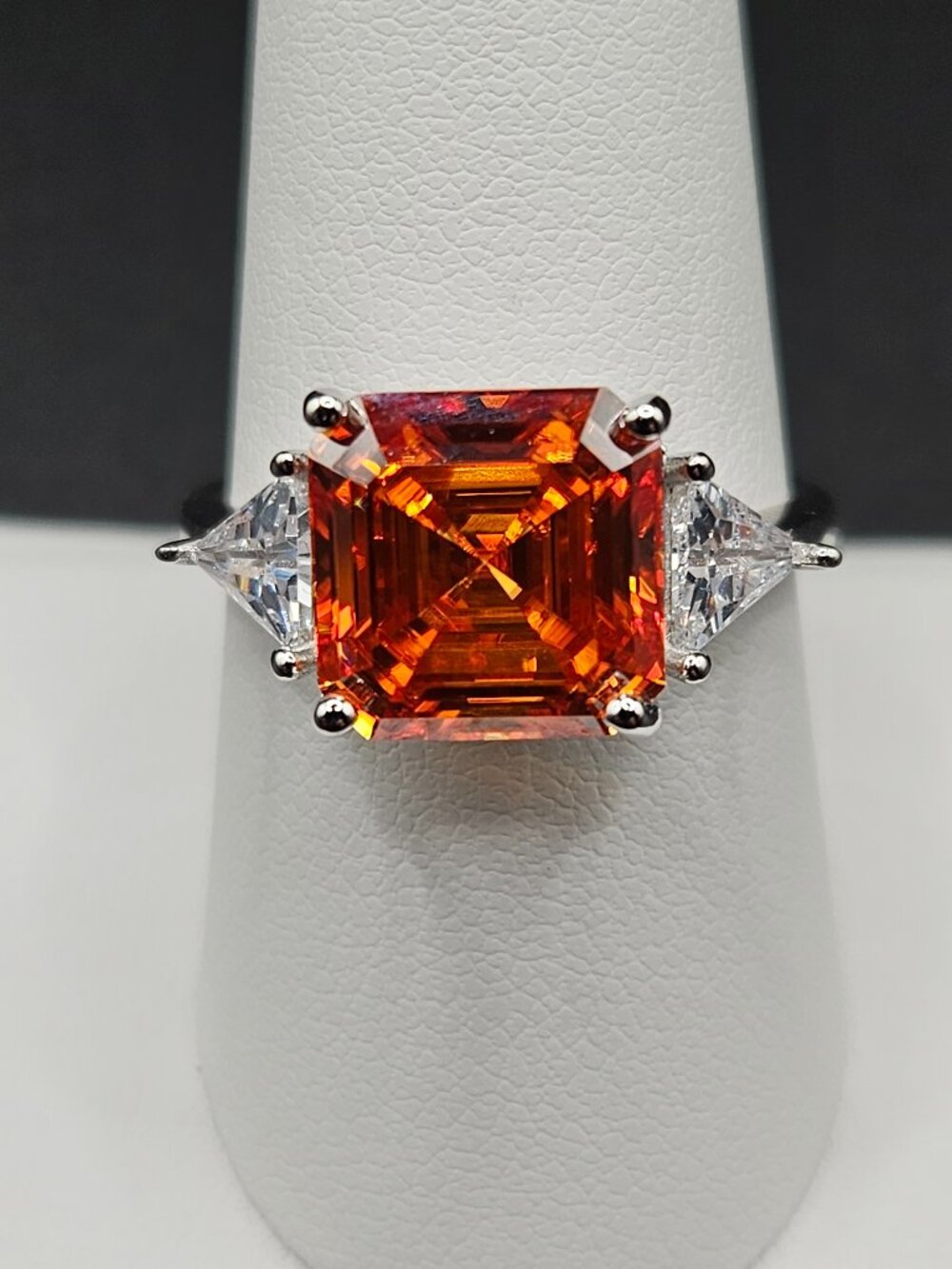 925 Sterling Silver Orange Moissanite 5CTW Ring Sz 8.5